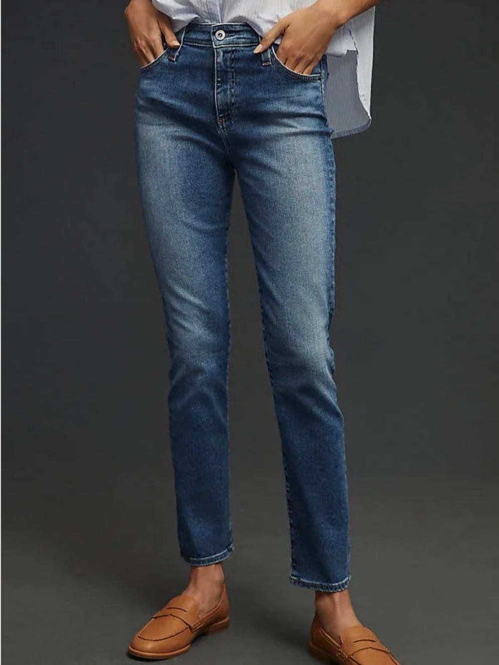 AG "Stevie" High-Rise Slim Straight Ankle Jeans (30)